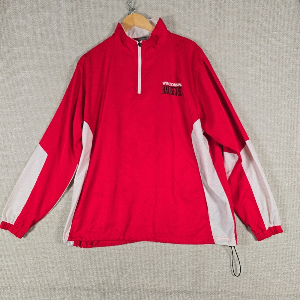 Knights Apparel Wisconsin Badgers Mens Large Red 1/4 Zip Lightweight Windbreaker
